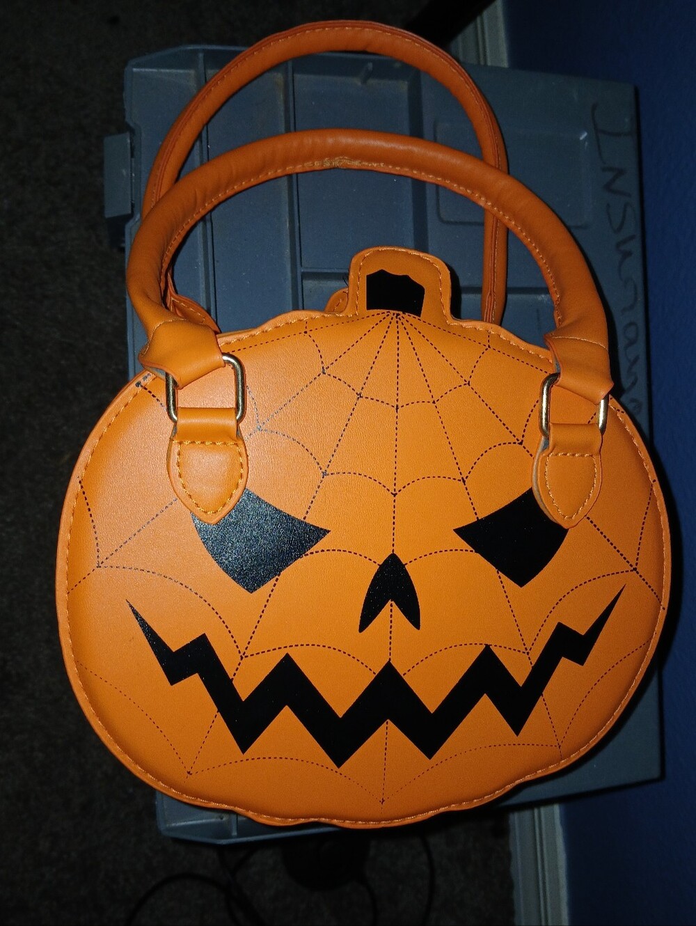 Halloween Pumpkin Face Round Handbag - Orange- Small Size